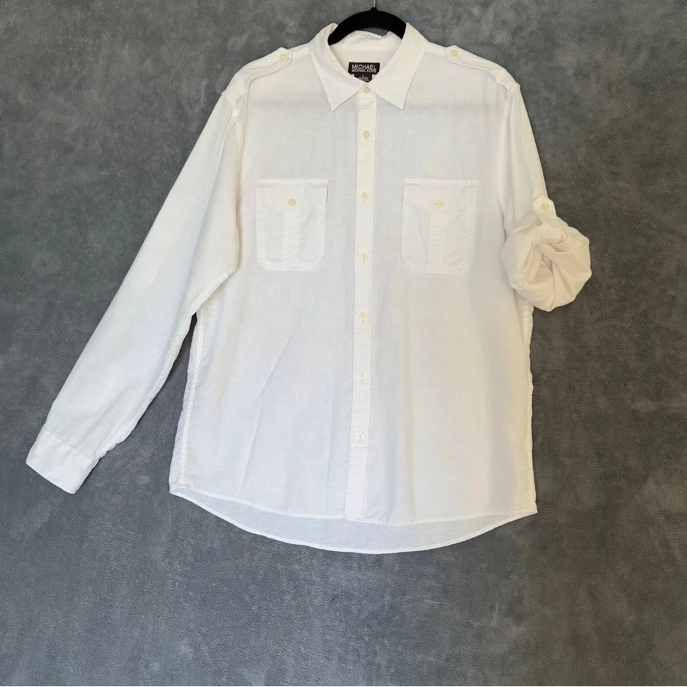 Banana Republic White Linen Cotton Button Up Shirt size XL